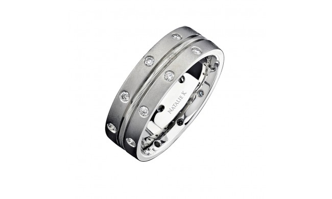 14k White Gold Bezel Round Diamond Men's Band