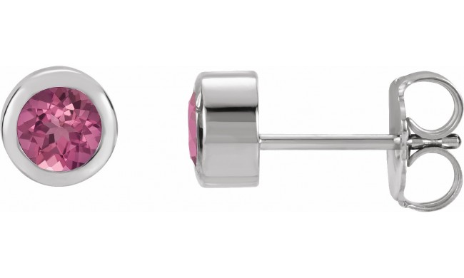 14K White 4 mm Round Genuine Pink Tourmaline Birthstone Earrings
