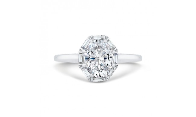 Shah Luxury 18K White Gold Oval Cut Diamond Halo Engagement Ring (Semi-Mount)