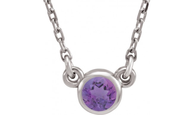 14K White 4 mm Round Amethyst Bezel-Set Solitaire 16 Necklace