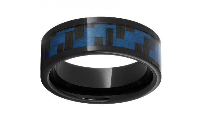 Black Diamond Ceramic Pipe Cut Band with 5mm Blue Carbon Fiber Inlay