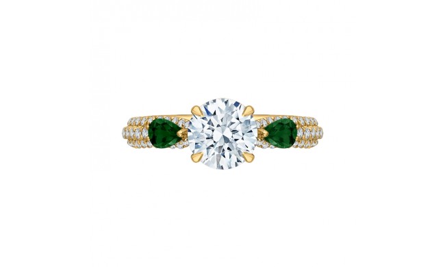 Shah Luxury 14K Yellow Gold Round Diamond and Green Tsavorite Engagement Ring (Semi-Mount)