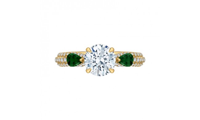 Shah Luxury 14K Yellow Gold Round Diamond and Green Tsavorite Engagement Ring (Semi-Mount)