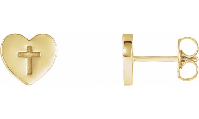14K Yellow Heart & Cross Earrings