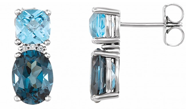 14K White London Blue Topaz, Swiss Blue Topaz & .01 CTW Diamond Earrings