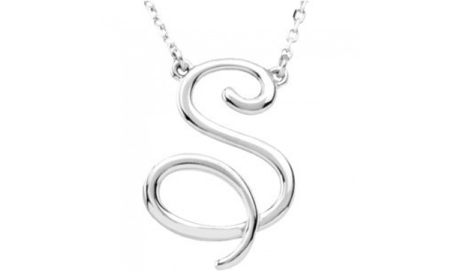 14K White Script Initial S 16 Necklace