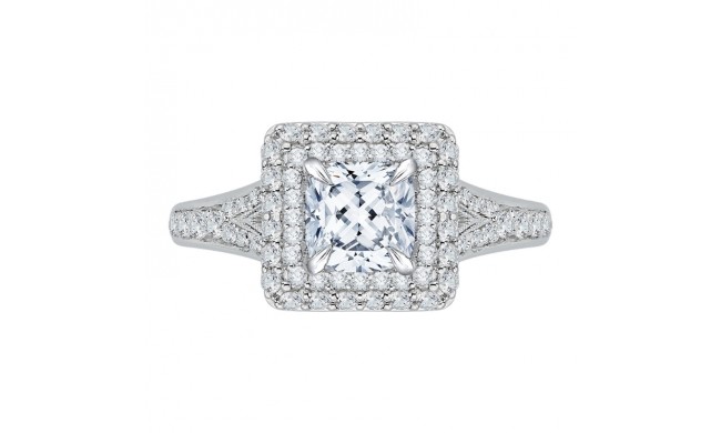 Shah Luxury 14K White Gold Cushion Diamond Double Halo Engagement Ring with Split Shank (Semi-Mount)