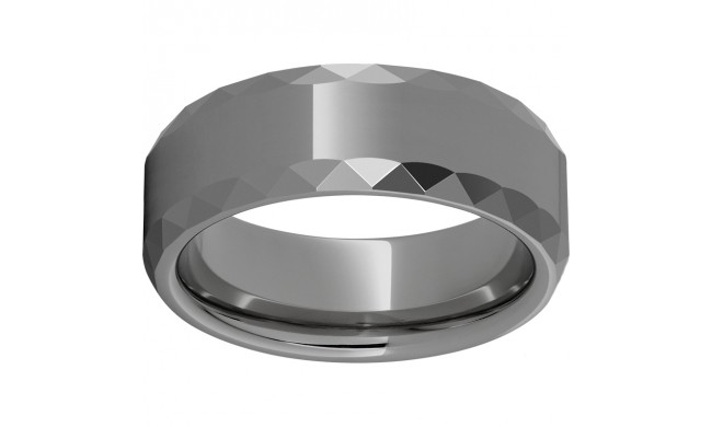 Rugged Tungsten  8mm Faceted Beveled Edge Polished Band