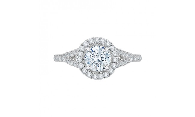 Shah Luxury 14K White Gold Round Diamond Halo Engagement Ring with Split Shank (Semi-Mount)