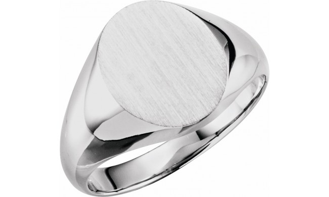 10K White 14x12 mm Oval Signet Ring