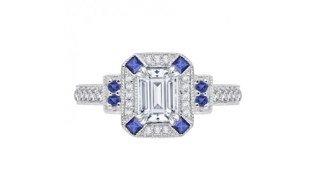 Shah Luxury 14K White Gold Emerald Diamond and Sapphire Engagement Ring (Semi-Mount)