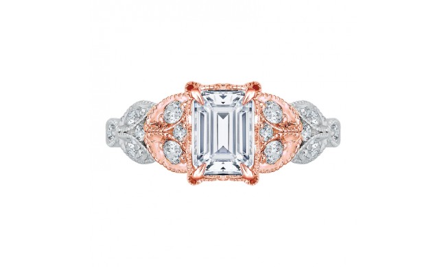 Shah Luxury 14K Two-Tone Gold Emerald Diamond Floral Engagement Ring (Semi-Mount)