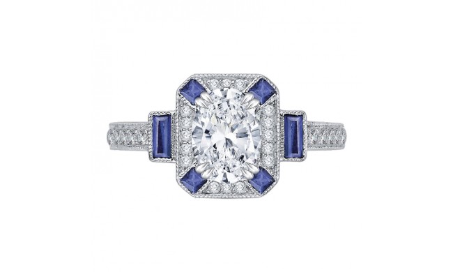 Shah Luxury 14K White Gold Oval Diamond and Sapphire Engagement Ring (Semi-Mount)