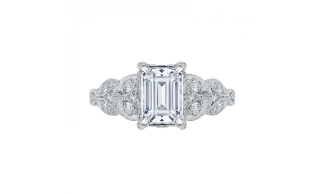 Shah Luxury Emerald Diamond Floral Engagement Ring In 14K White Gold (Semi-Mount)