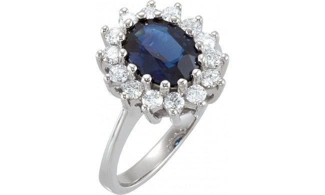 14K White 9 x 7 mm Oval Blue Sapphire & 1/2 CTW Diamond Halo-Style Ring