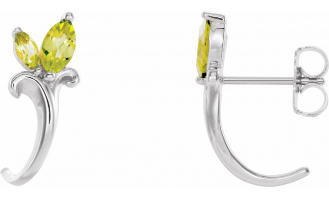 14K White Peridot Floral-Inspired J-Hoop Earrings