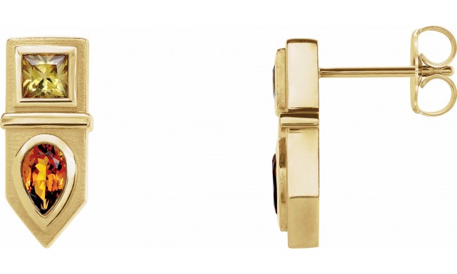 14K Yellow Multi-Gemstone Geometric Bar Drop Earrings