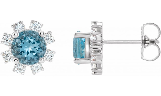 14K White Blue Zircon & 1/2 CTW Diamond Earrings