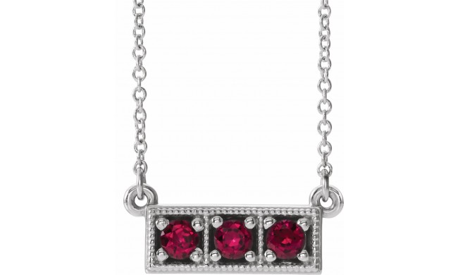 14K White Ruby Three-Stone Granulated Bar 16-18 Necklace