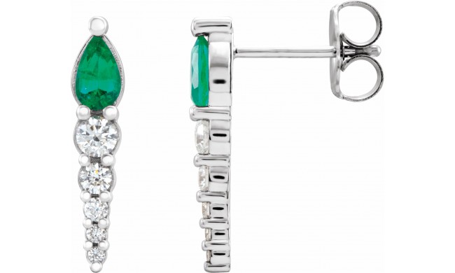 14K White Emerald & 1/4 CTW Diamond Earrings