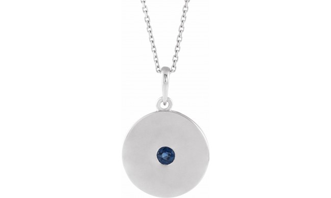 14K White Blue Sapphire Disc 16-18 Necklace