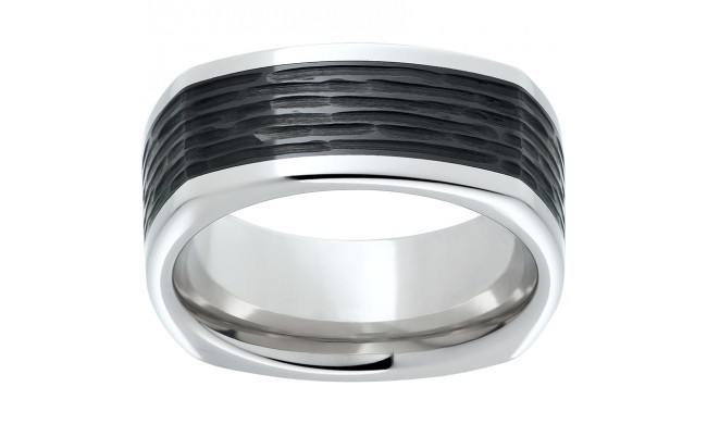 Serinium Square Band with Black CeramicInlay and Bark Hand Finish