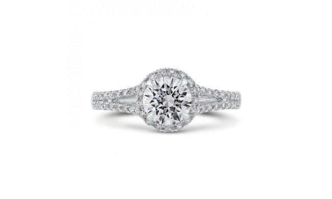 Shah Luxury 14K White Gold Round Diamond Halo Engagement Ring with Split Shank (Semi-Mount)