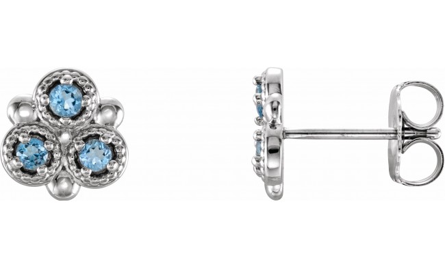 14K White Aquamarine Three-Stone Earrings