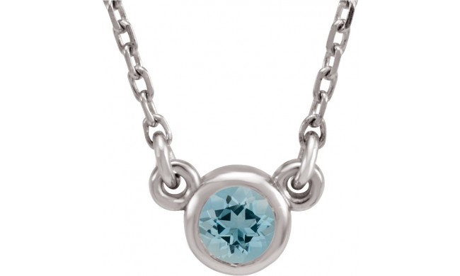 14K White 4 mm Round Aquamarine Bezel-Set Solitaire 16 Necklace