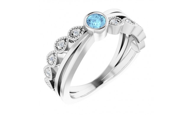 14K White Aquamarine & .05 CTW Diamond Ring