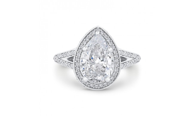 Shah Luxury 14K White Gold Pear Diamond Halo Engagement Ring with Split Shank (With Center)