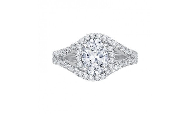 Shah Luxury 14K White Gold Oval Diamond Halo Engagement Ring with Split Shank (Semi-Mount)