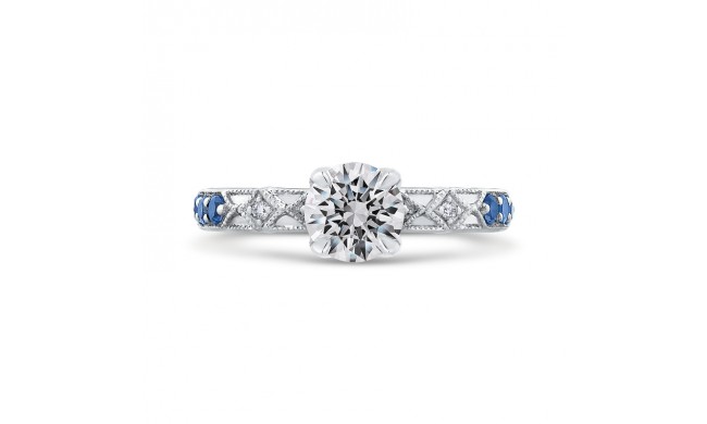 Shah Luxury 14K White Gold Round Diamond and Sapphire Engagement Ring (Semi-Mount)