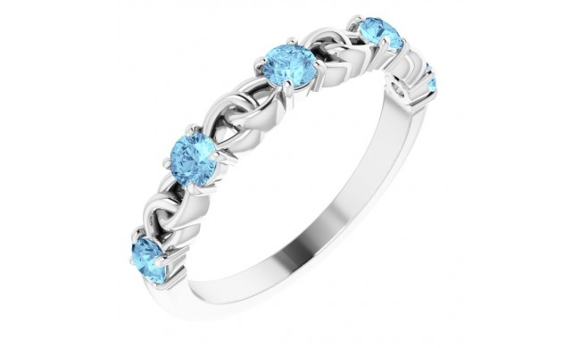 14K White Aquamarine Stackable Link Ring