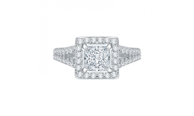Shah Luxury 14K White Gold Princess Diamond Halo Engagement Ring with Split Shank (Semi-Mount)