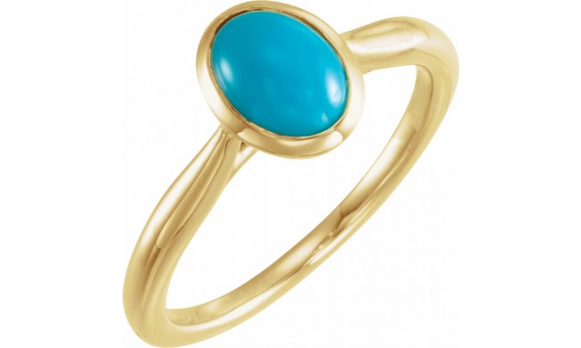 14K Yellow 8x6 mm Oval Cabochon Turquoise Ring