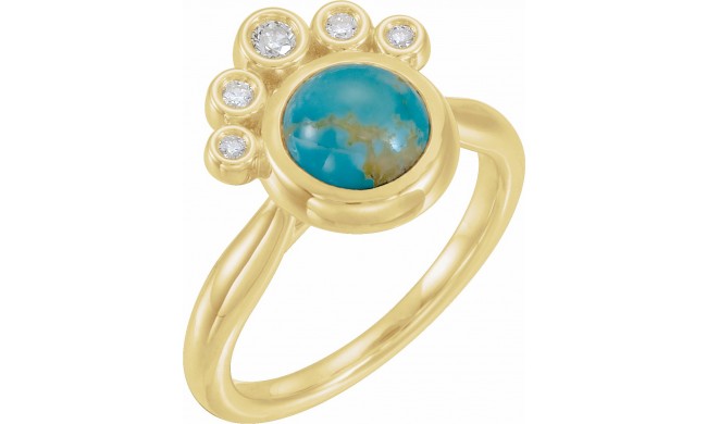 14K Yellow Kingman Turquoise & 1/8 CTW Diamond Ring