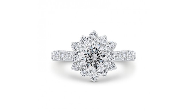 Shah Luxury 14K White Gold Round Diamond Floral Engagement Ring with Round Shank (Semi-Mount)