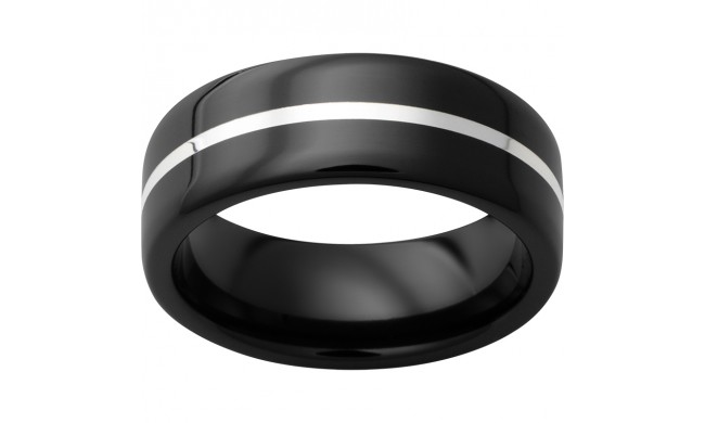 Black Diamond Ceramic Pipe Cut Band with 1mm Sterling Silver Inlay