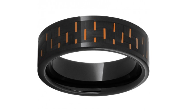 Black Diamond Ceramic Pipe Cut Band with Black and Orange Carbon Fiber Inlay