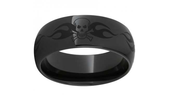 Black Diamond Ceramic Domed Band with Skull Laser Engraving