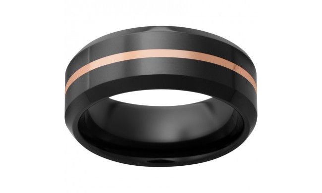 Black Diamond Ceramic Beveled Edge Band with a 1mm 14K Rose Gold Inlay