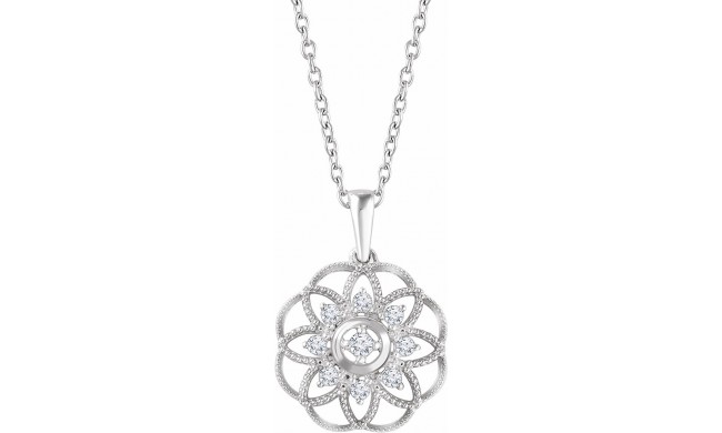 14K White 1/5 CTW Diamond Granulated Filigree 18 Necklace