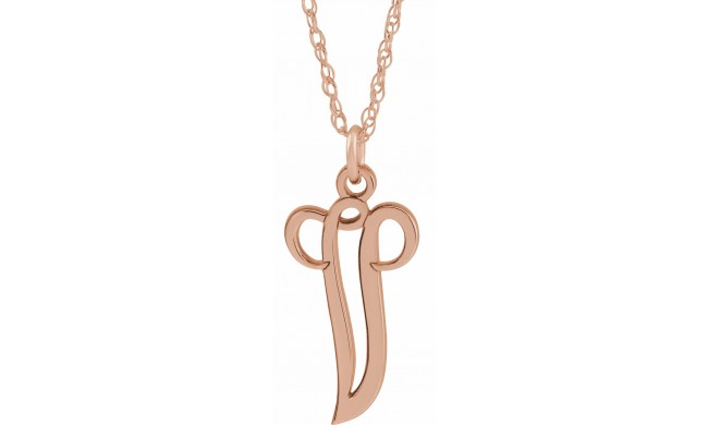14K Rose Script Initial V 16-18 Necklace