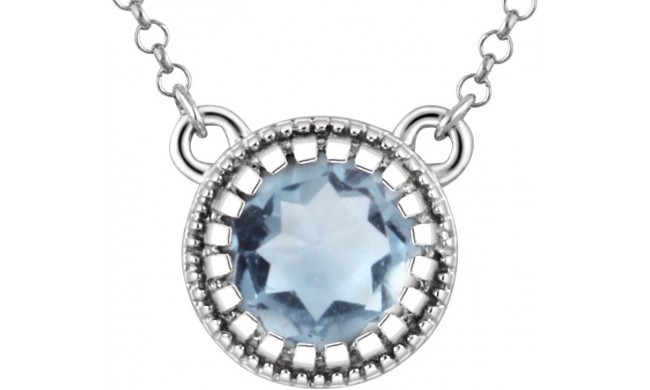 14K White Aquamarine March 18 Birthstone Necklace