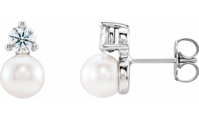 14K White Freshwater Cultured Pearl & 1/2 CTW Diamond Earrings