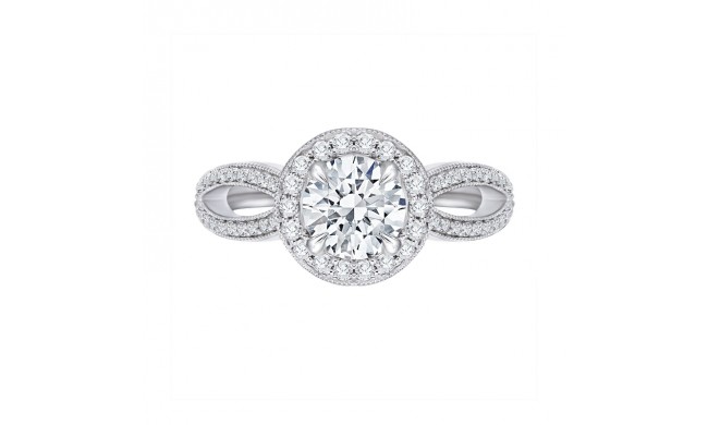 Shah Luxury 14K White Gold Round Diamond Halo Engagement Ring with Split Shank (Semi-Mount)