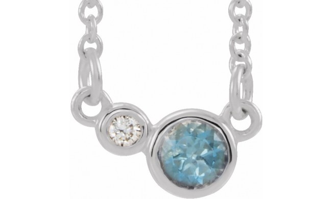 14K White Aquamarine & .02 CTW Diamond 16 Necklace
