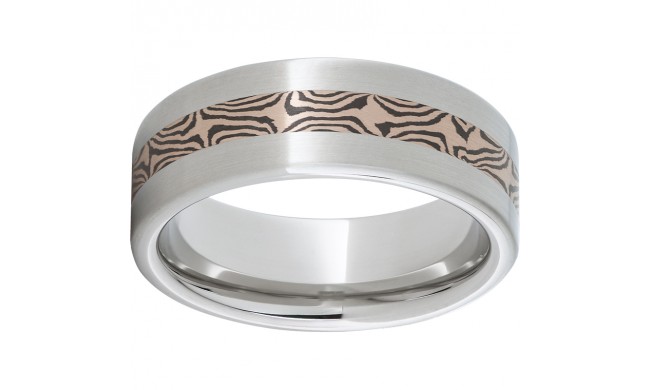 Serinium Pipe Cut Band with 14K Rose Gold Mokume Gane Shakudo Inlay