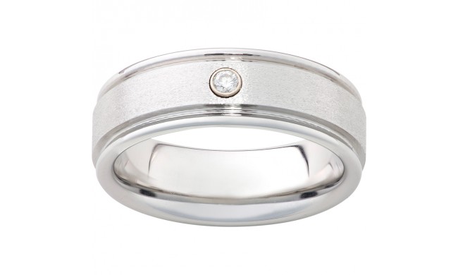 Serinium Rounded Edge Band with One .06 Brilliant Round Diamond and a Stone Finish